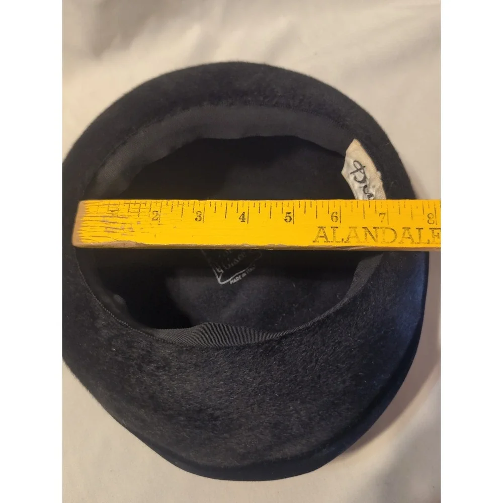 Vintage DOWA NY WOMEN'S Black Star HAT SOLEIL GLACE ITALY VELVET FAUX FUR 22.5